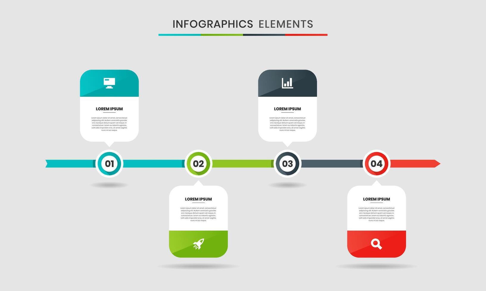 Timeline Infographic Element Design Icon Templates with 4 Options. Suitable for Process Diagram, Presentations, Workflow Layout, Banner, Infographic. vector
