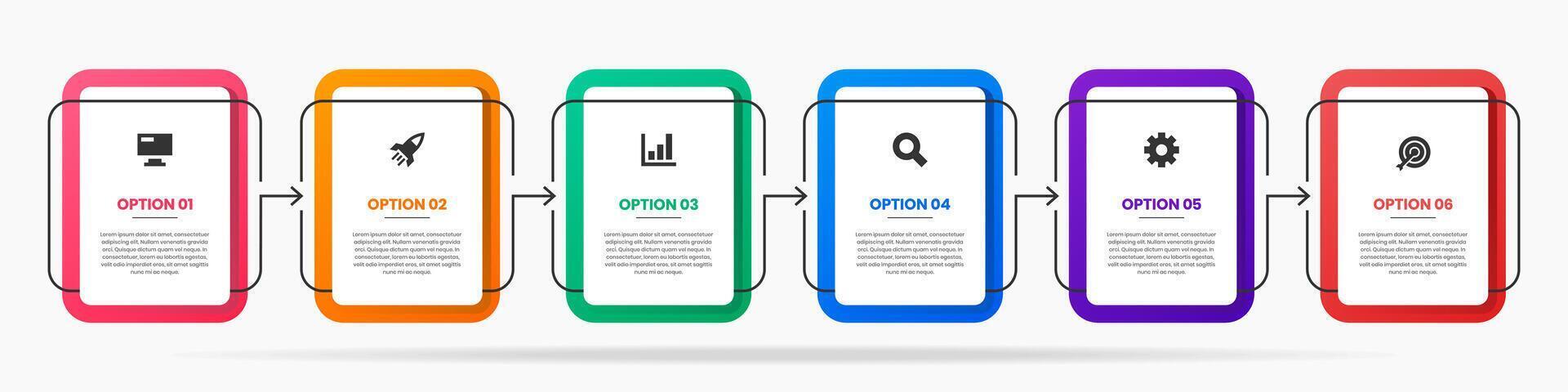 Timeline Infographic Element Design Templates with Icons and 6 Options or Steps. Suitable for Process Diagram, Presentations, Workflow Layout, Banner, Flow Chart vector