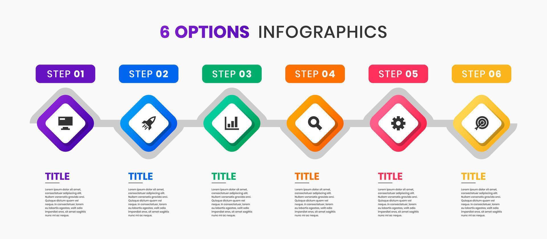 Infographic Element Design Templates with Icons and 6 Options or Steps. Suitable for Process Diagram, Presentations, Workflow Layout, Banner, Flow Chart, Infographic vector