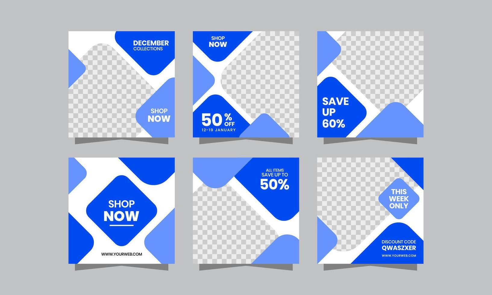 Square Banner Social Media Post. Set of Square Banner Template Design. with a modern blue color scheme. Suitable for social media post, web internet ads, and Digital Marketing vector