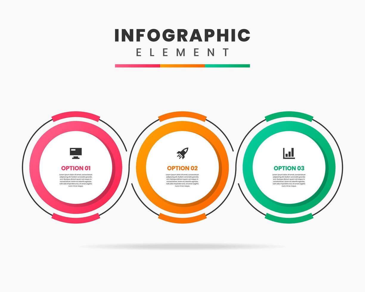 Circle Infographic Element Design icon templates with 3 options or steps. Can be used for process diagram, presentations, workflow layout, banner, flow chart, infographic. vector
