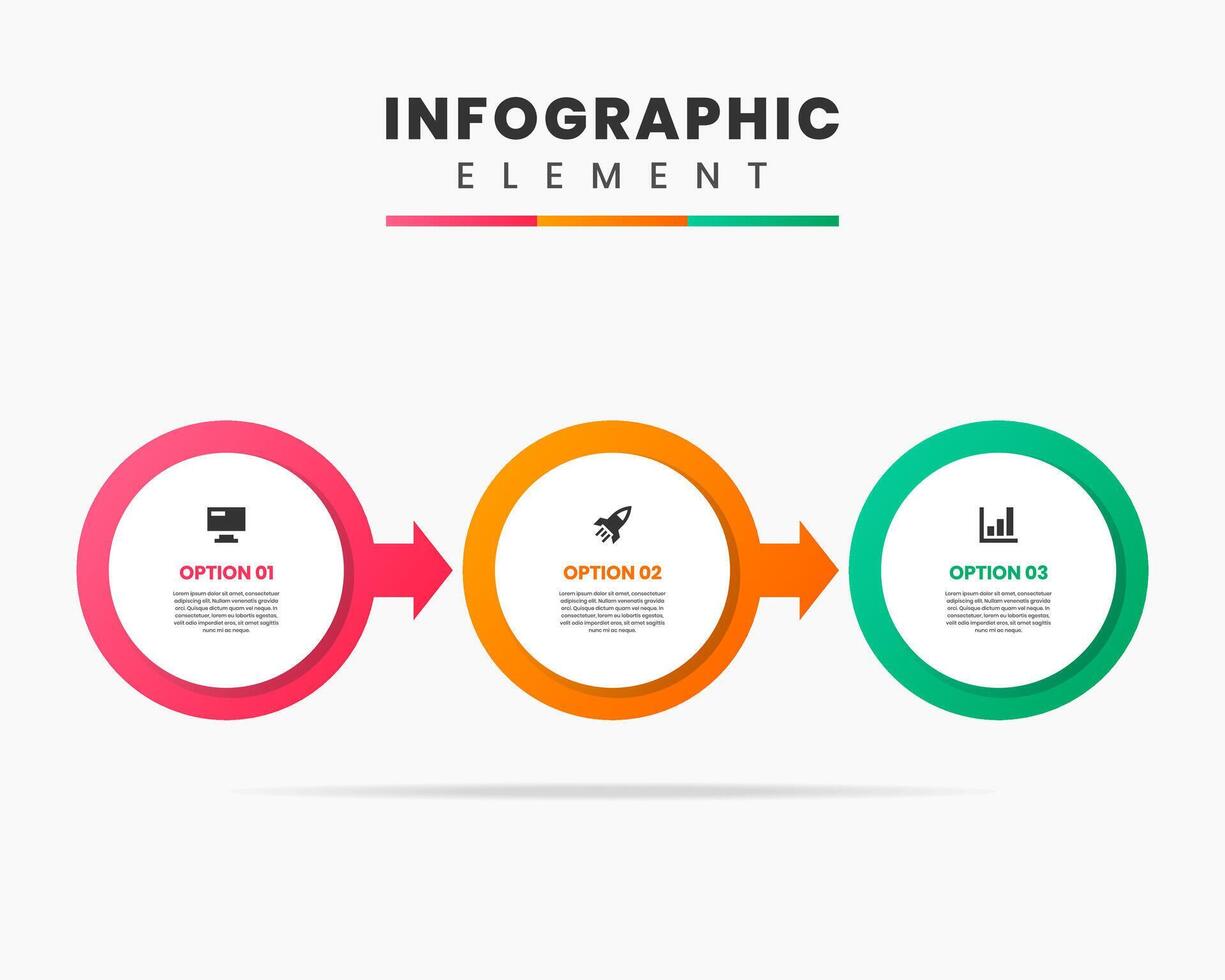 Circle Infographic Element Design icon templates with 3 options or steps. Can be used for process diagram, presentations, workflow layout, banner, flow chart vector