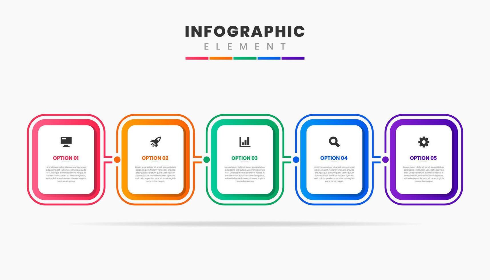 Round Rectangle Infographic Element Design Icon Templates with 5 Options. Can be used for Process Diagram, Presentations, Workflow Layout, Banner, Flow Chart vector