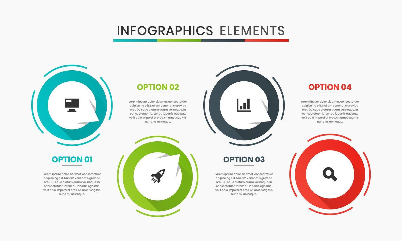 Circle Infographics Elements Design Icon Templates with 4 Options. Suitable for Process Diagram, Presentations, Workflow Layout vector