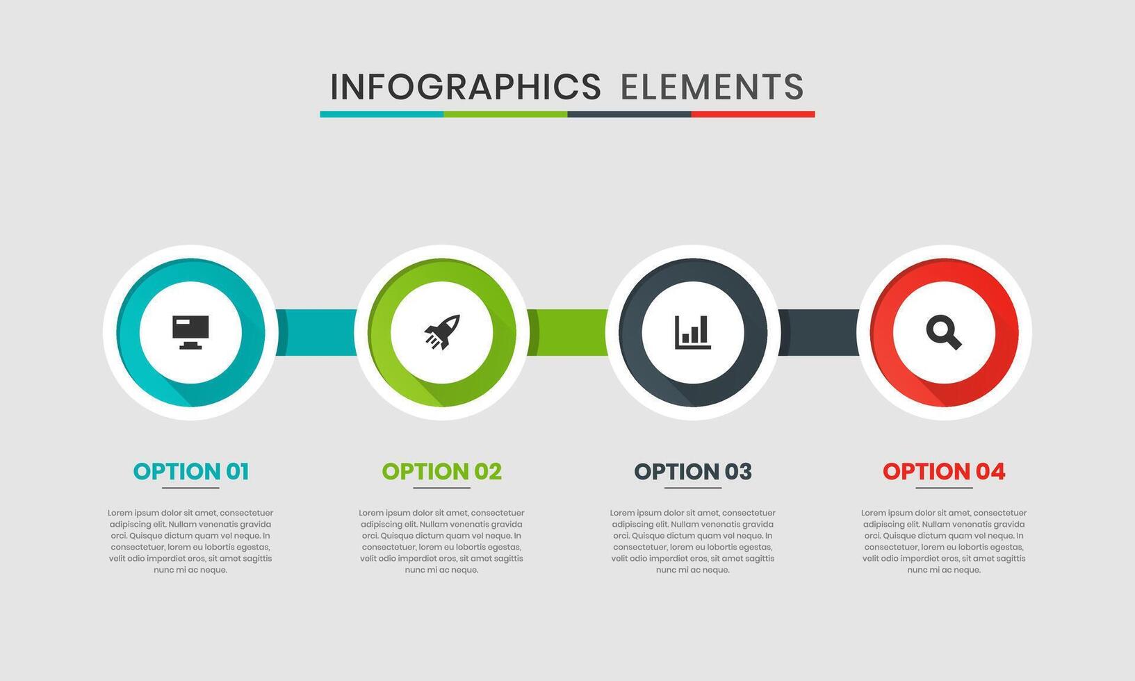 Timeline Color Infographics Elements Design Icon Templates with 4 Options. Suitable for Process Diagram, Presentations, Workflow Layout, Infographic. vector