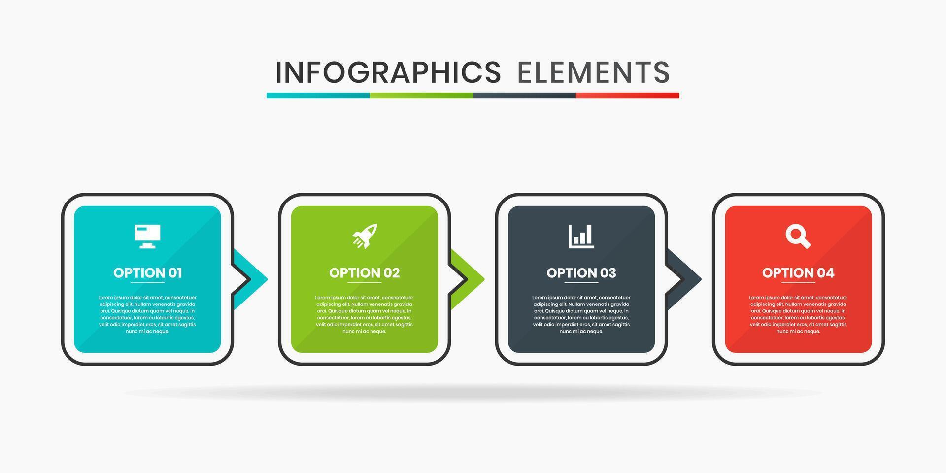Squares Infographic Element Design Templates with Icons and 4 Options. Suitable for Process Diagram, Presentations, Workflow Layout, Banner, Flow Chart vector