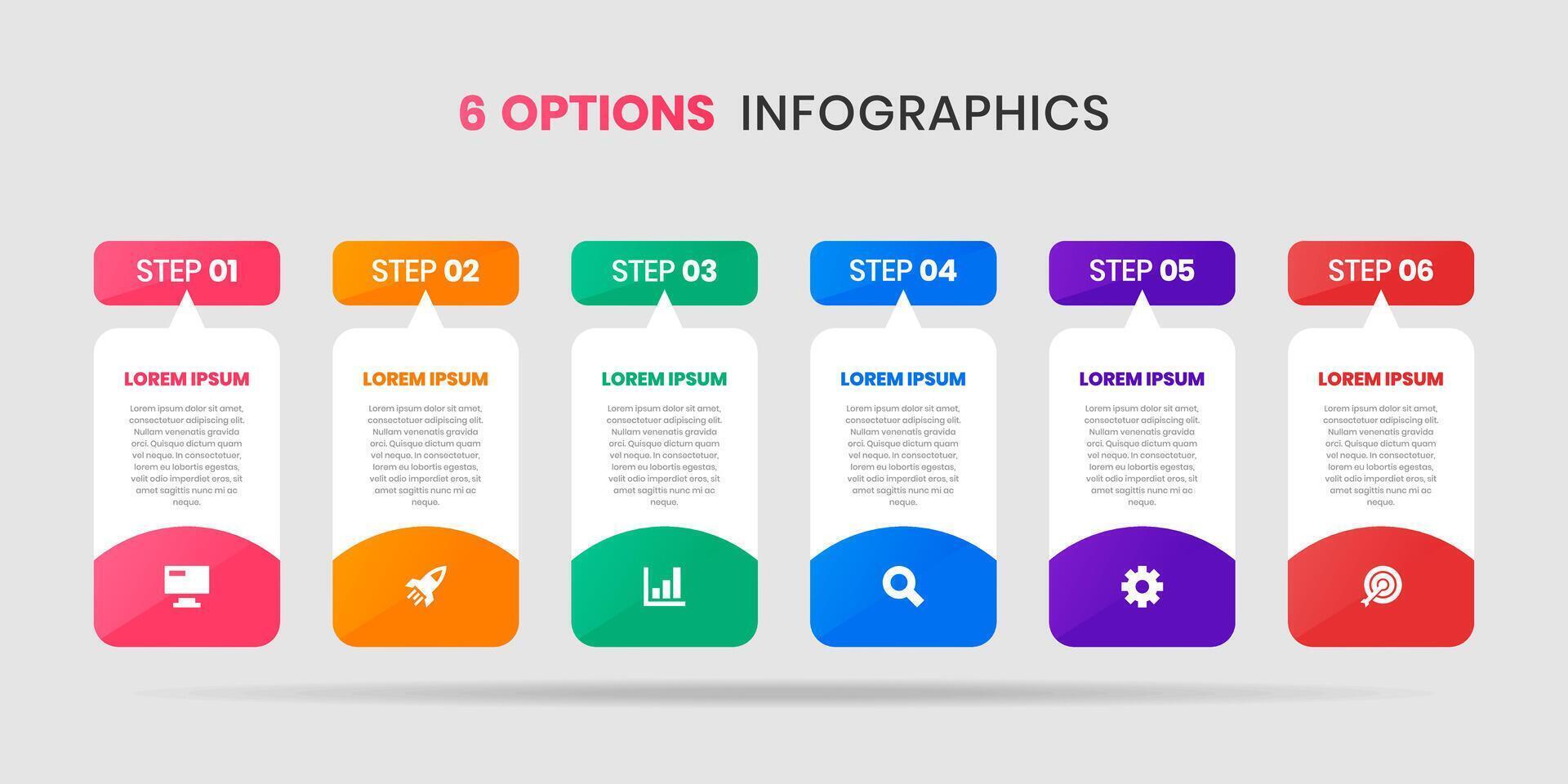 Abstract Infographic Element Design Templates with Icons and 6 Options or Steps. Suitable for Process Diagram, Presentations, Workflow Layout, Banner, Flow Chart, Infographic vector