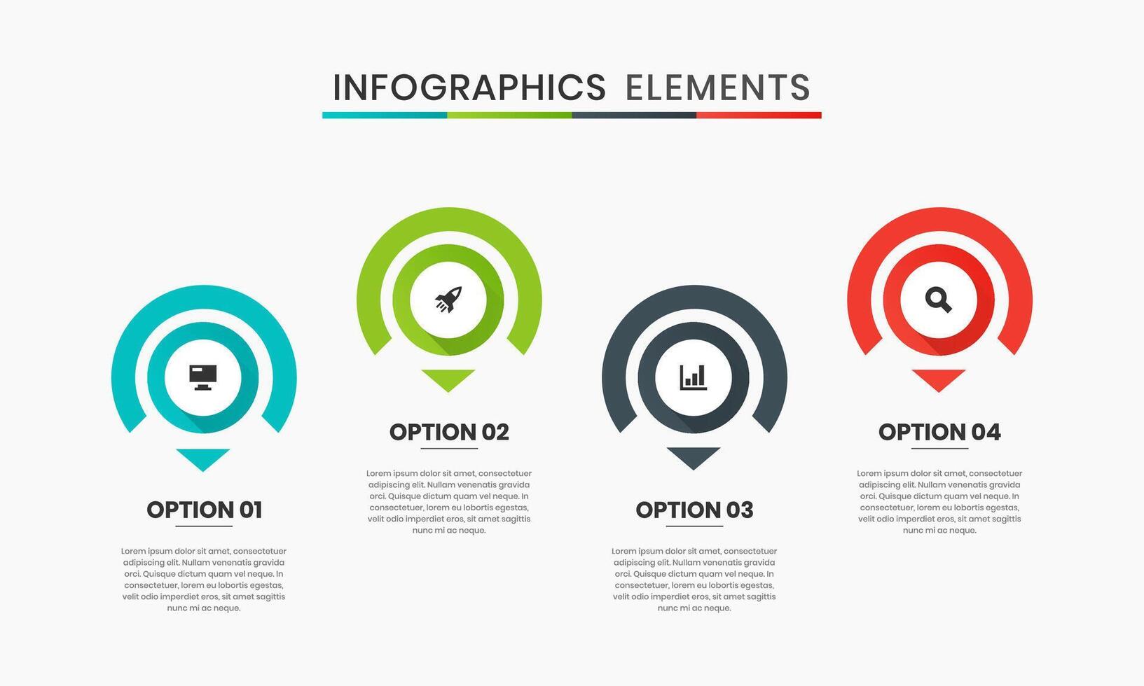 Infographics Elements Design Icon Templates with 4 Circles. Suitable for Process Diagram, Presentations vector