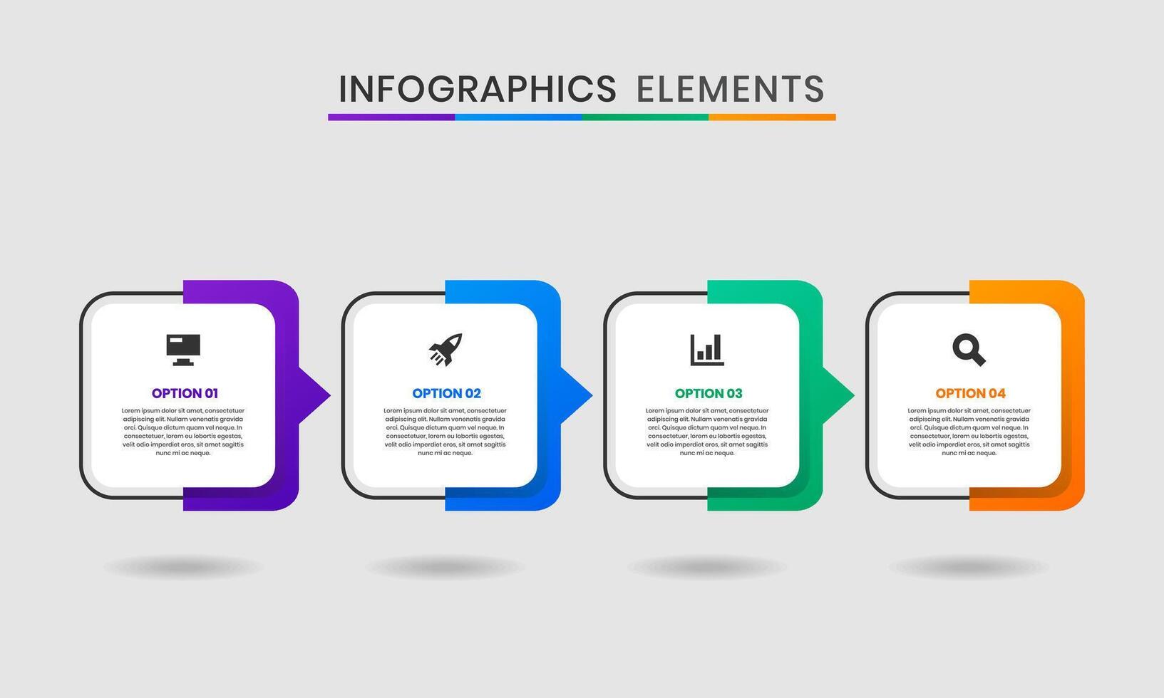 Square Infographics Elements Design Icon Templates with 4 Steps. Suitable for Process Diagram, Presentations, Workflow Layout, Infographic. vector