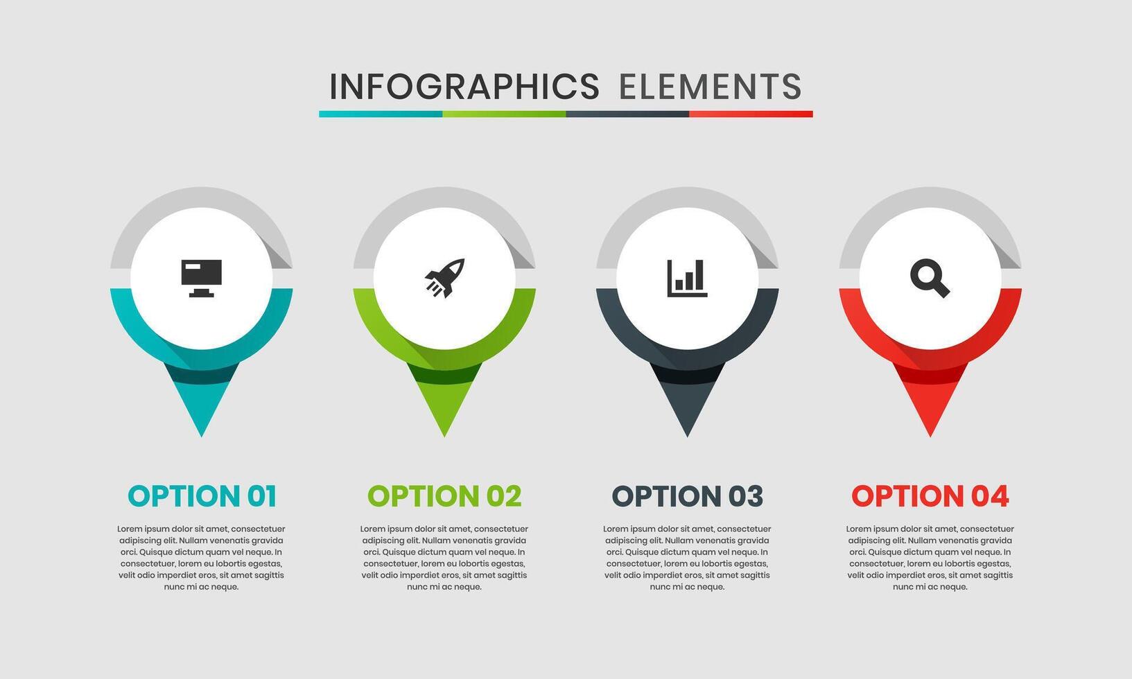 Infographic Element Design Templates with Icons and 4 Options or Steps. Suitable for Process Diagram, Presentations, Workflow Layout vector