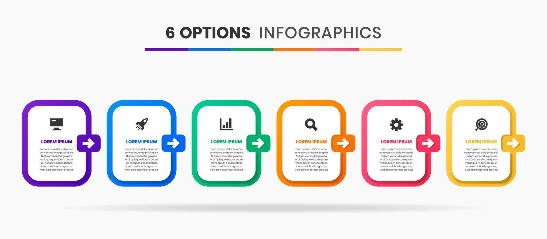 Infographic Element Design Templates with Icons and 6 Options. Suitable for Process Diagram, Presentations, Workflow Layout, Banner, Flow Chart, Infographic. vector