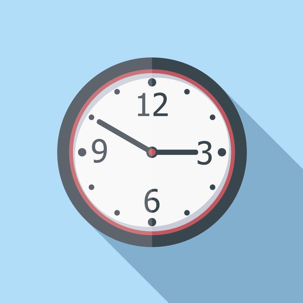 Clock icon, flat design with long shadow vector