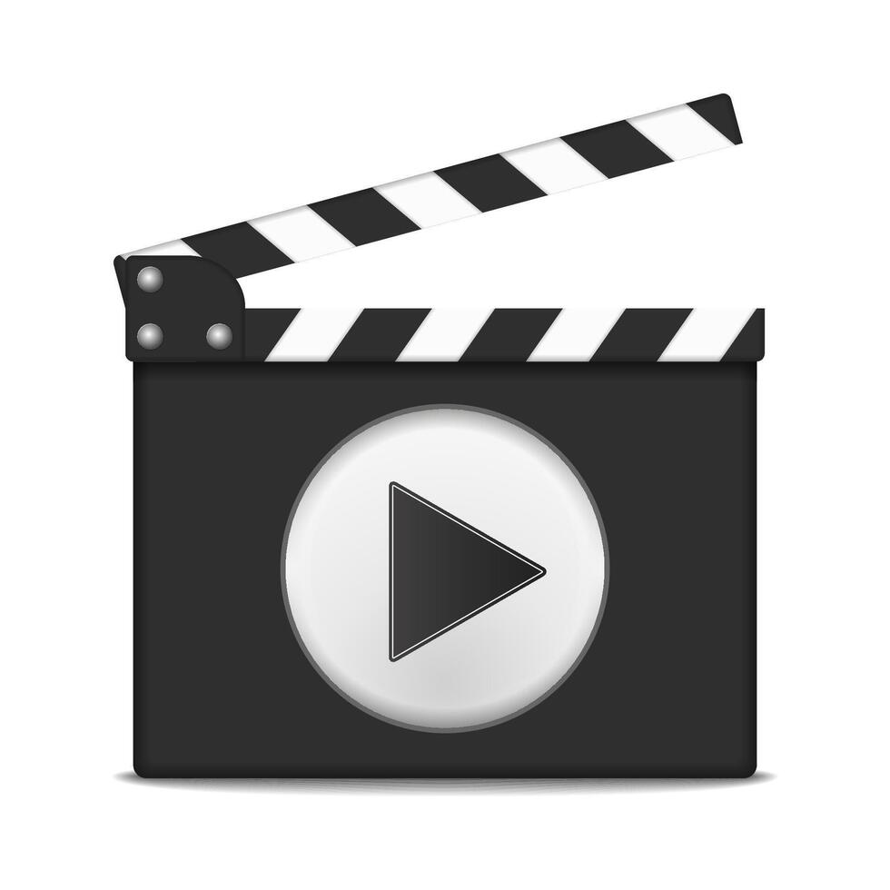 Clapper board with play button on white background vector