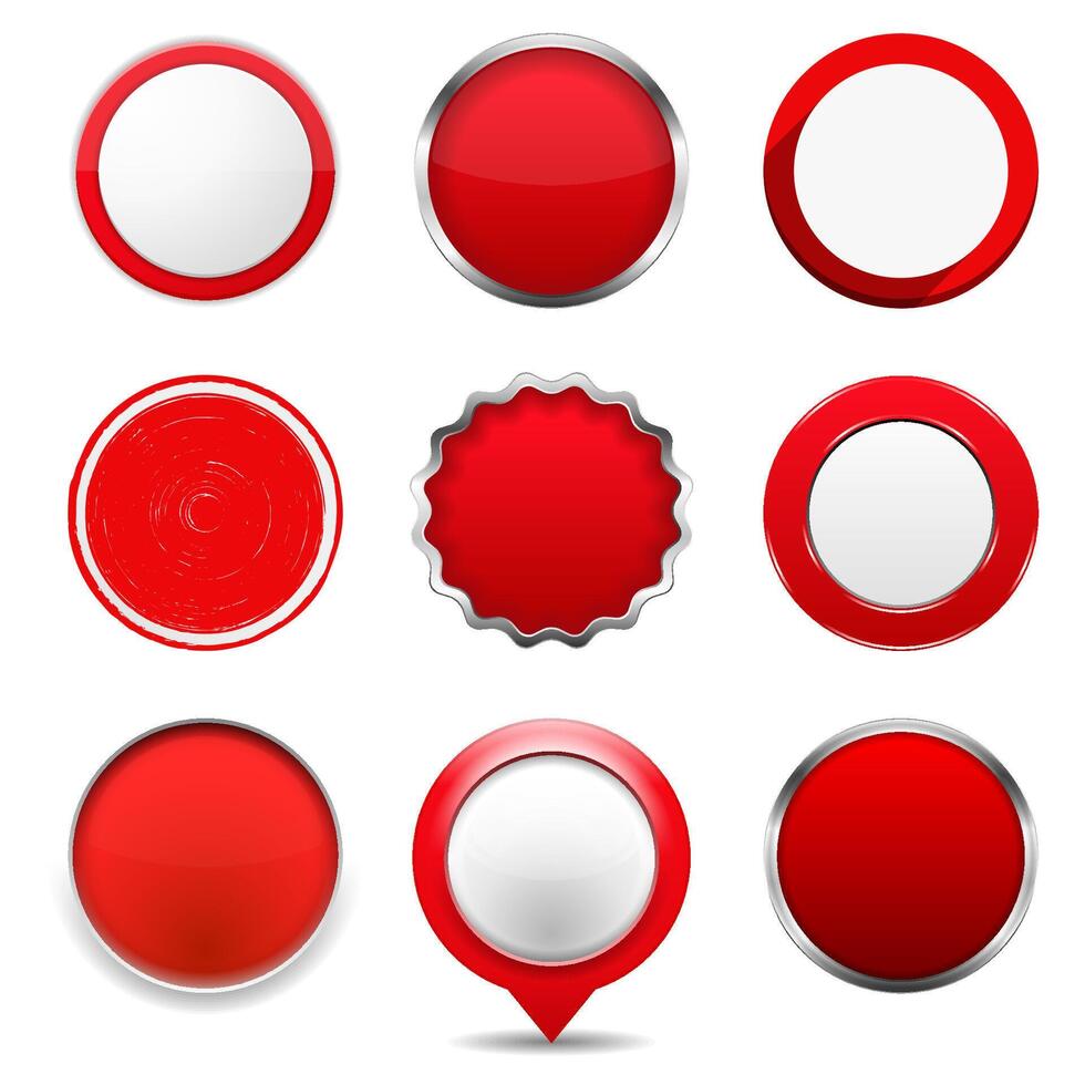 Set of red round buttons on white background vector