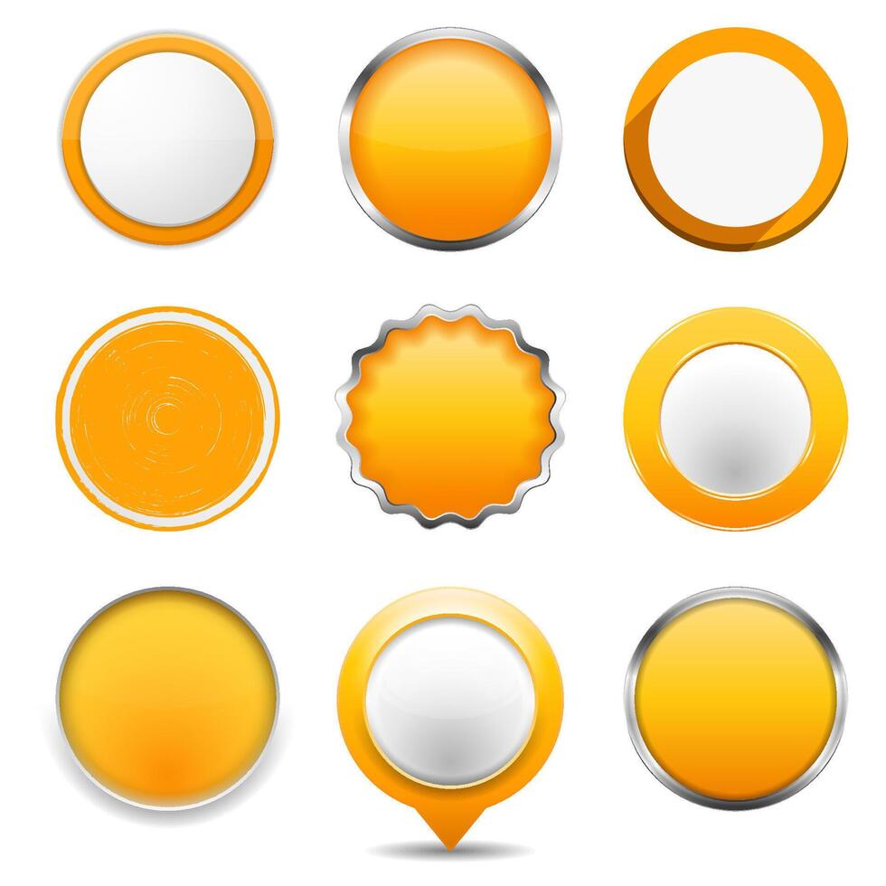 Set of yellow round buttons on white background, eps10 illustrarion vector