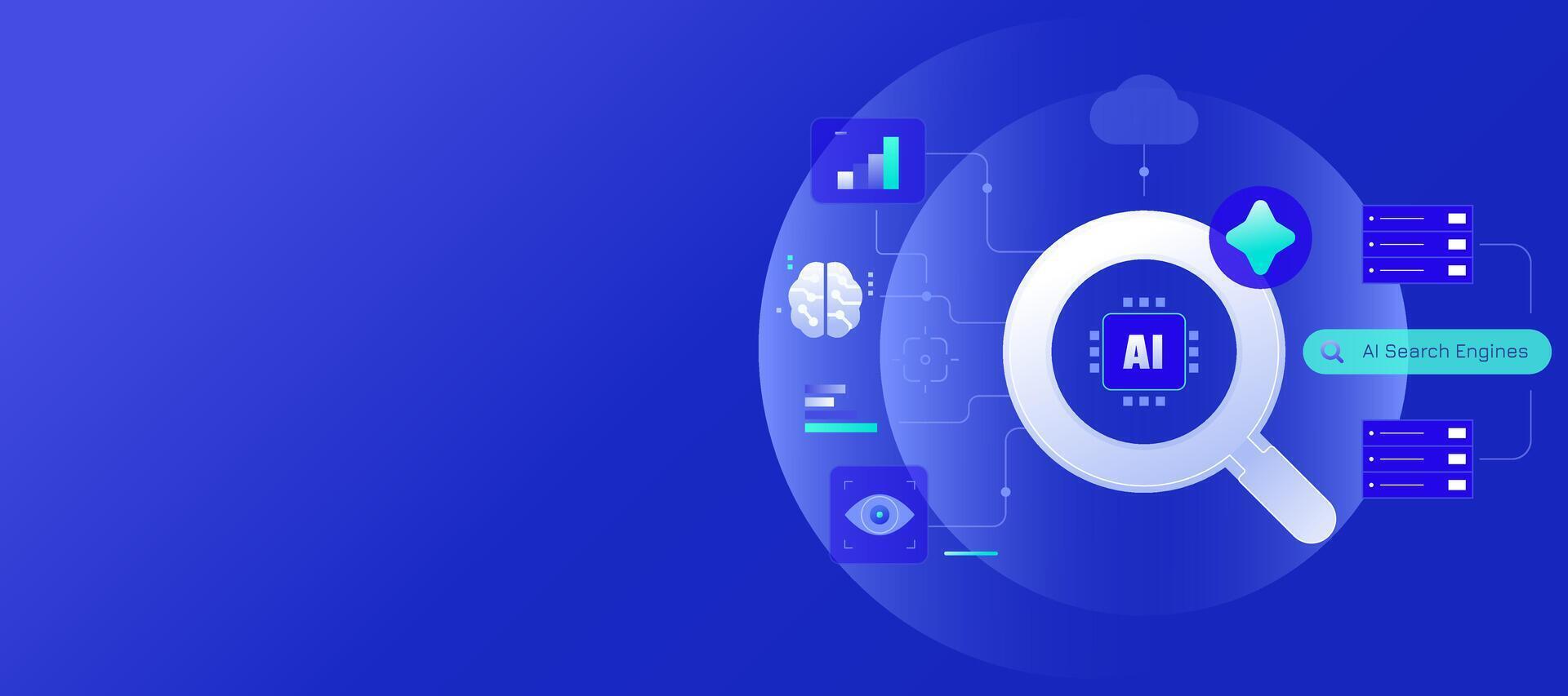 AI Powered Search Engines artificial intelligence drive digital marketing, seo automation Banner vector