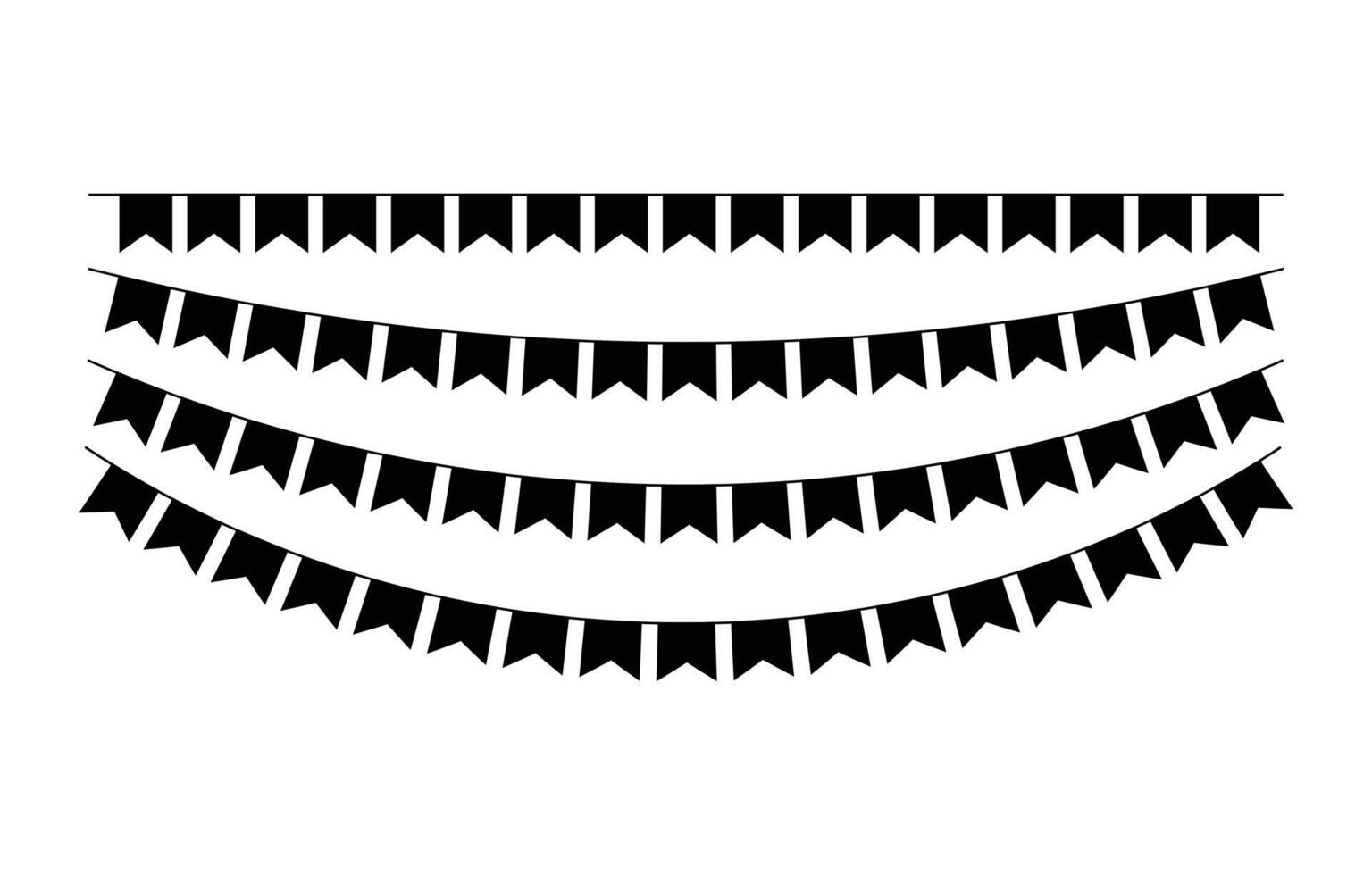Black bunting silhouette set. Holiday flag garland collection stock image. vector