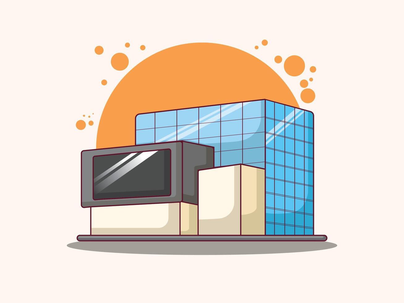 office buildings illustrations in perspective view with blue glass facade in cartoon style. Isolated on white background vector
