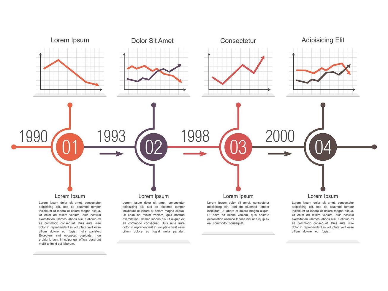 Tempate of a business timeline design with different line charts, ps10 illustration vector