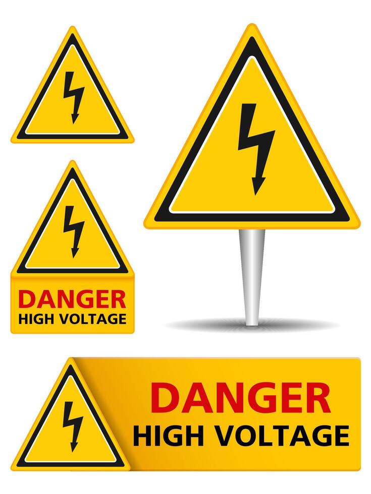 Set of high voltage signs on white background vector
