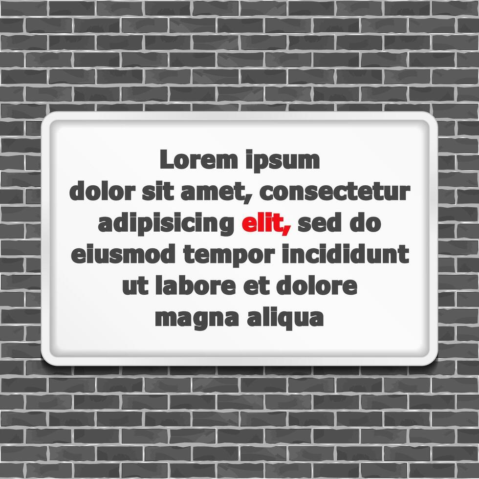 White frame on black brick wall vector