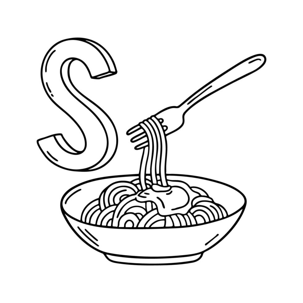 An illustration of letter S stand for Spaghetti vector