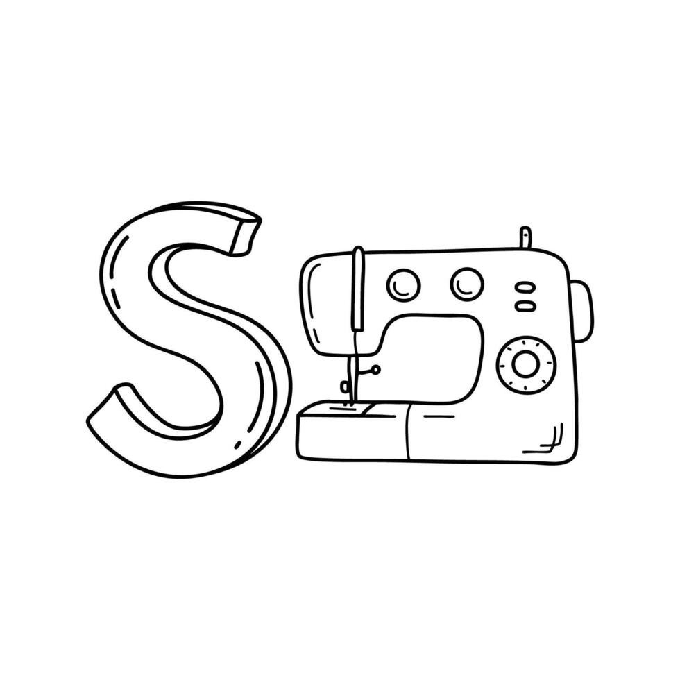 An illustration of letter S stand for Sewing machine vector