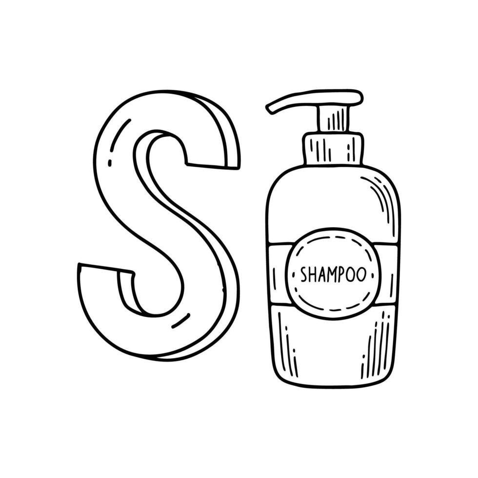 An illustration of letter S stand for Shampoo vector
