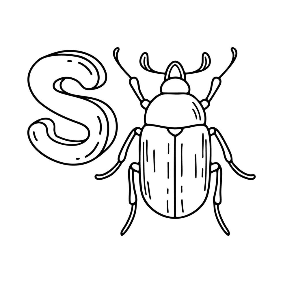 An illustration of letter S stand for Snout beetle vector
