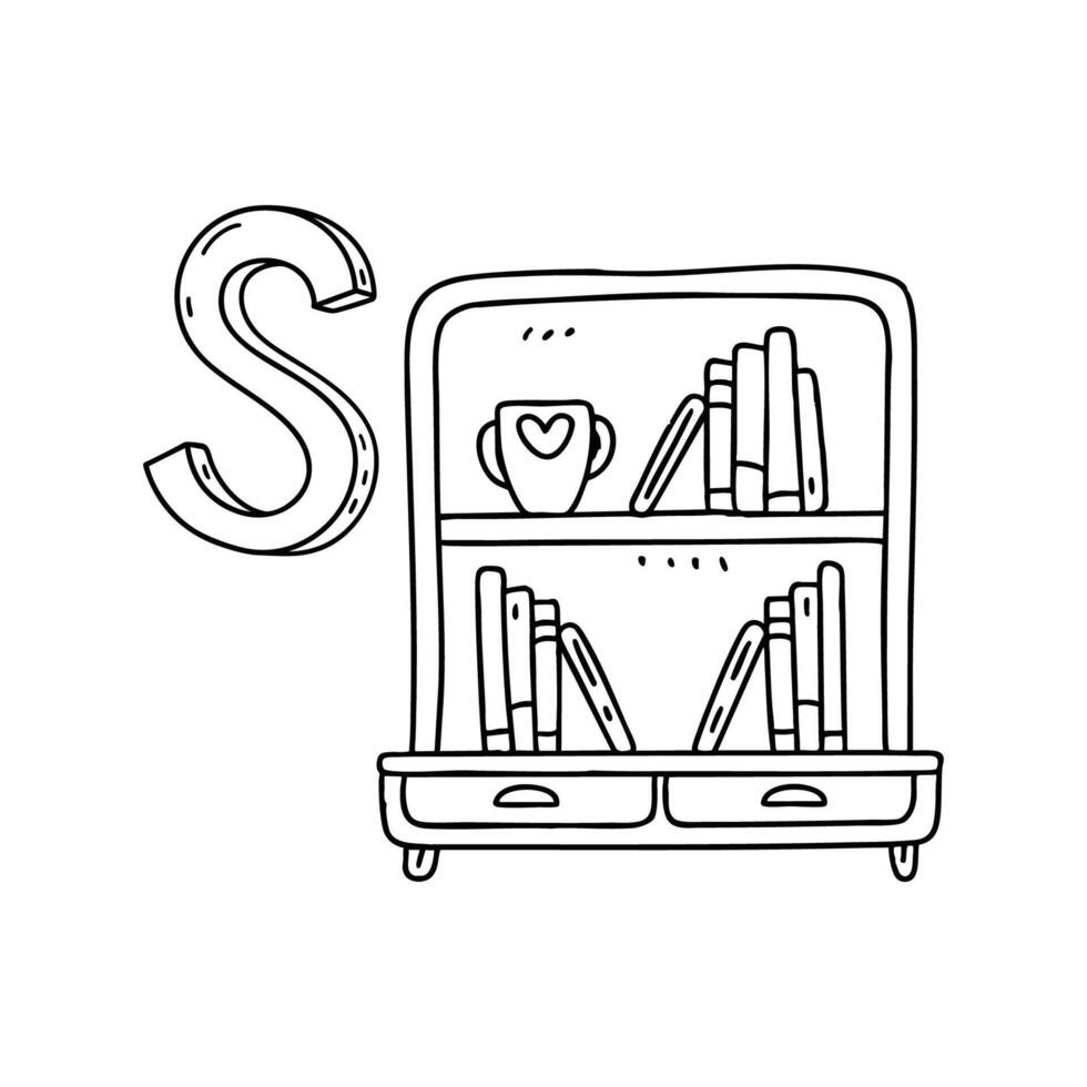 An illustration of letter S stand for Shelf vector