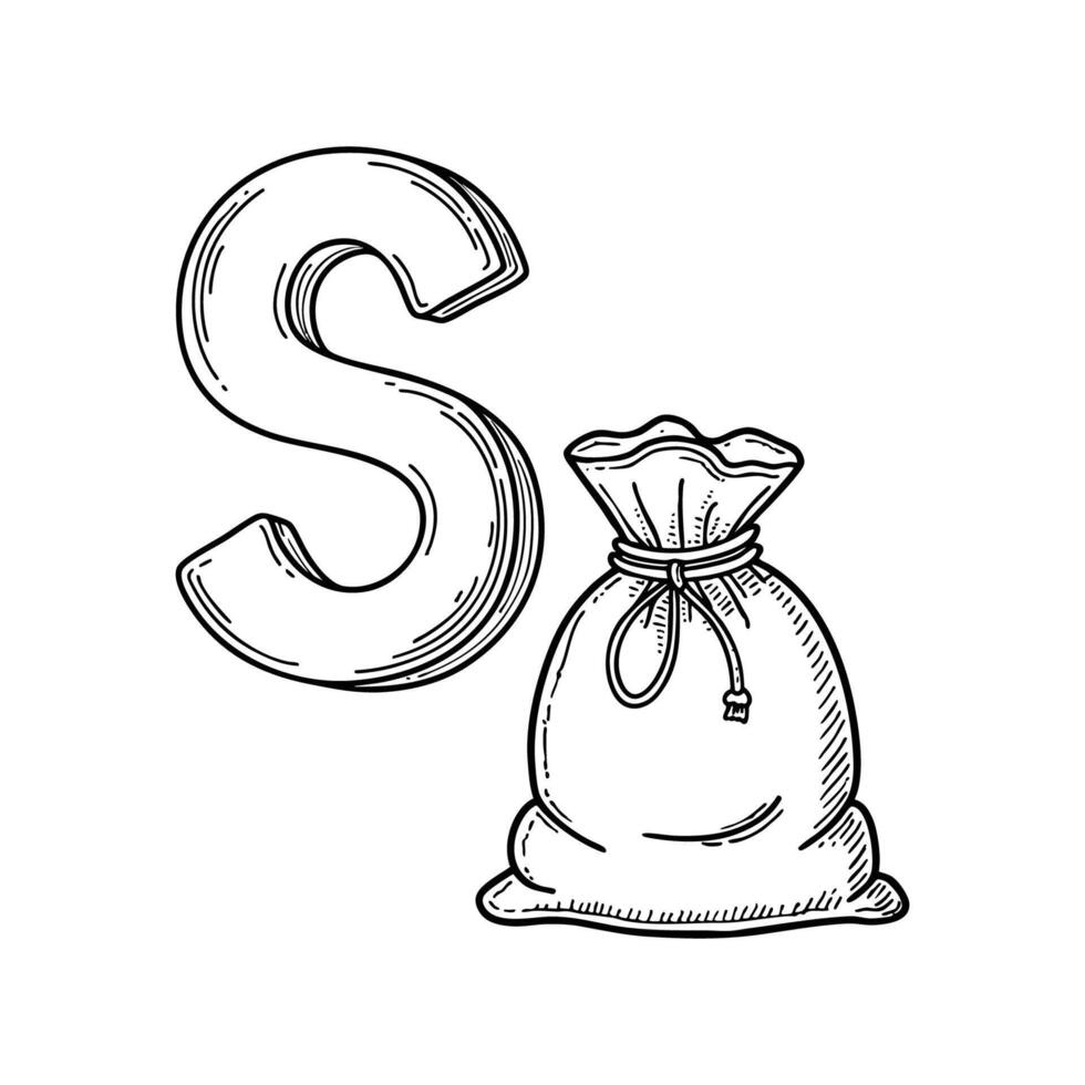 An illustration of letter S stand for Sack vector