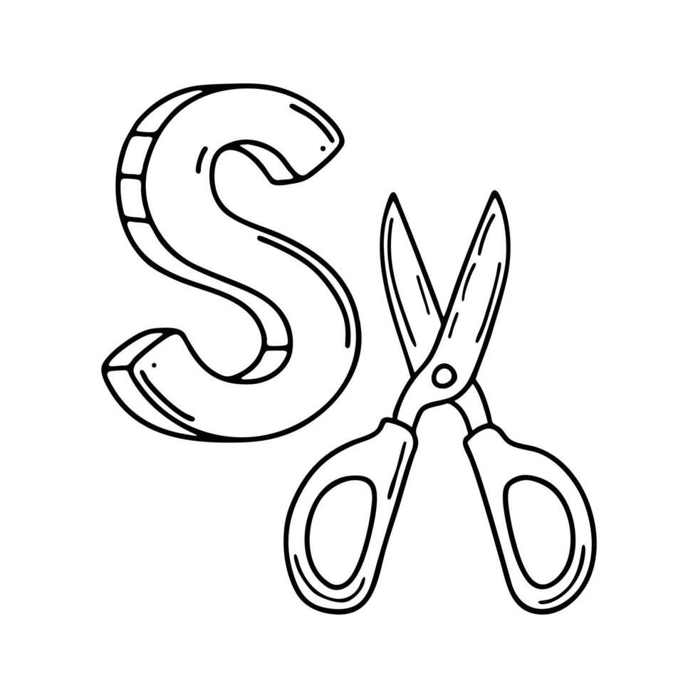 An illustration of letter S stand for Scissors vector
