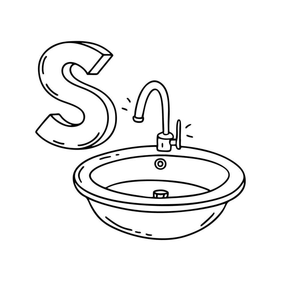 An illustration of letter S stand for Sink vector