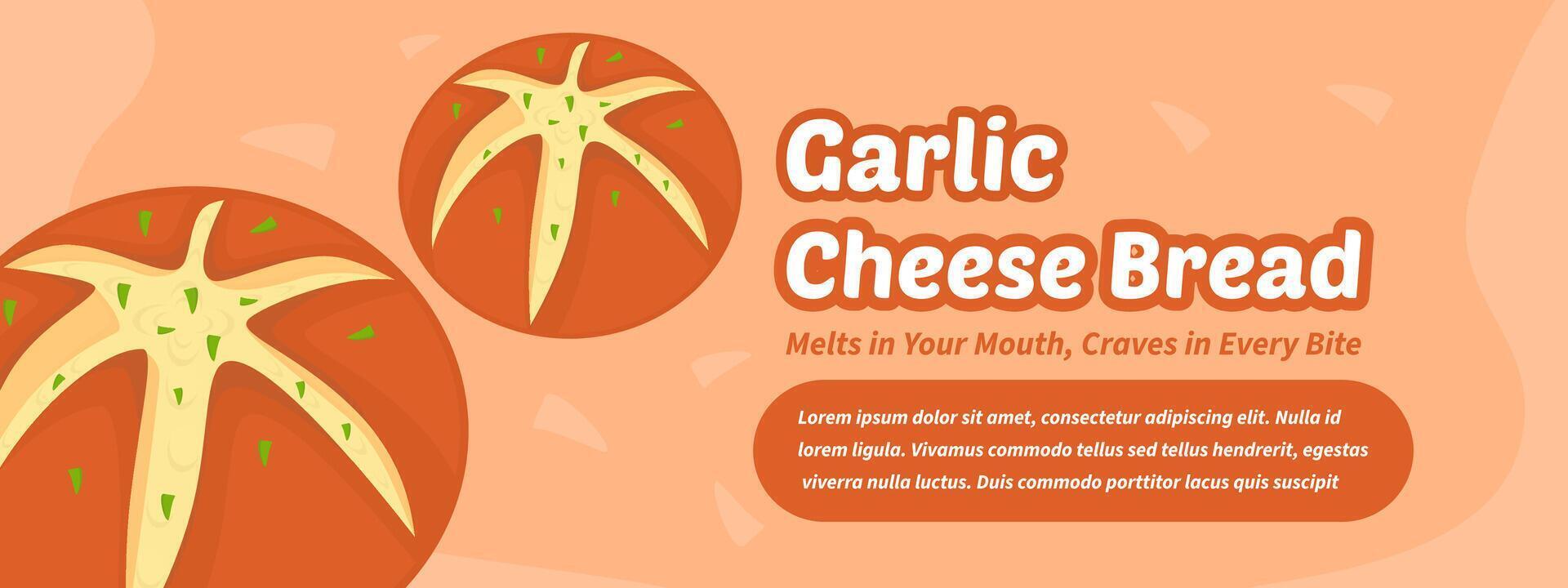 Garlic cheese bread with creamy filling and chopped herbs on top served on orange background with text layout for bakery promotion or food product advertisement banner vector