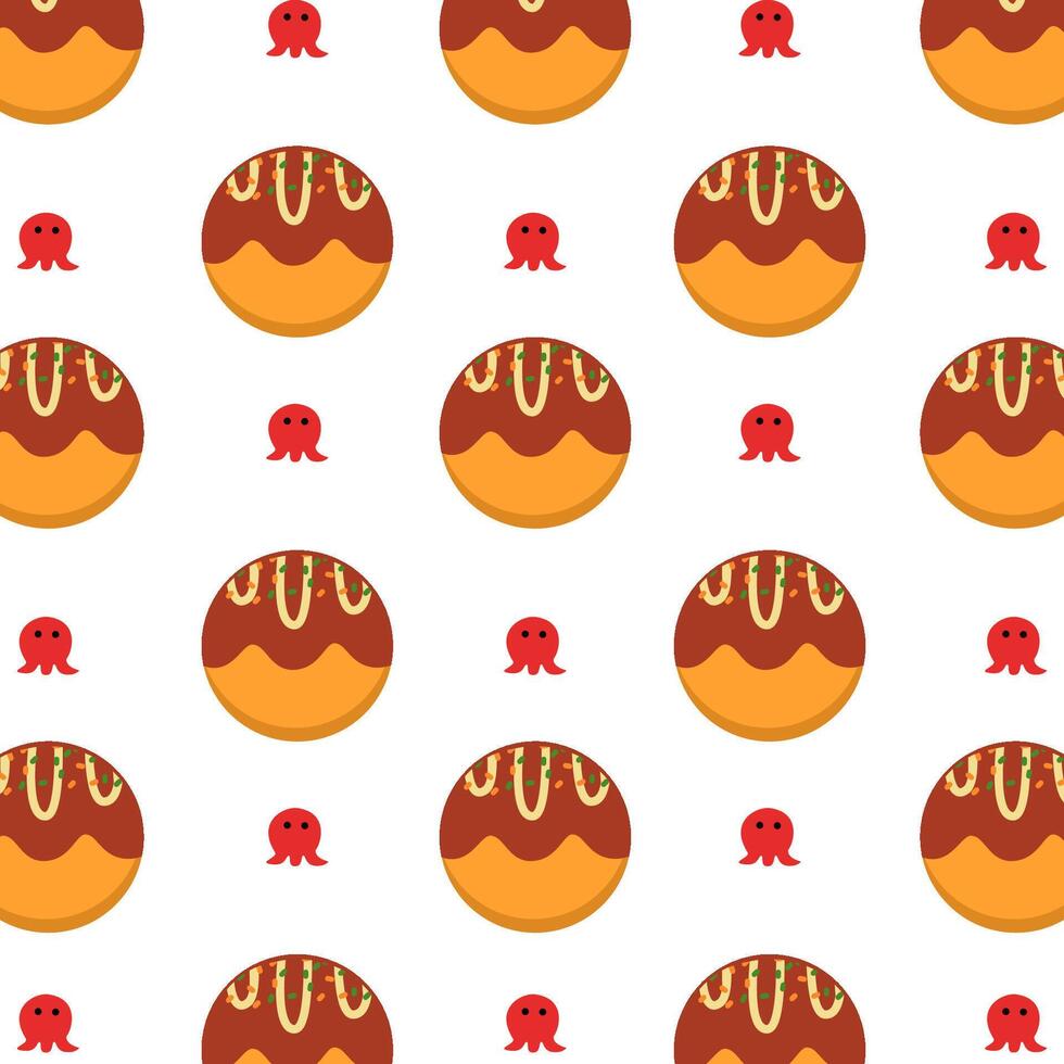 Food background pattern of takoyaki and octopus vector