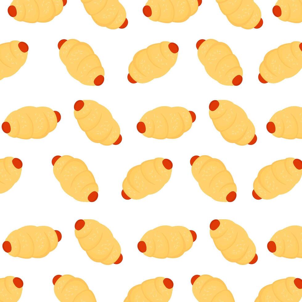 Seamless sausage bread pattern, cute bakery food background for menu design vector