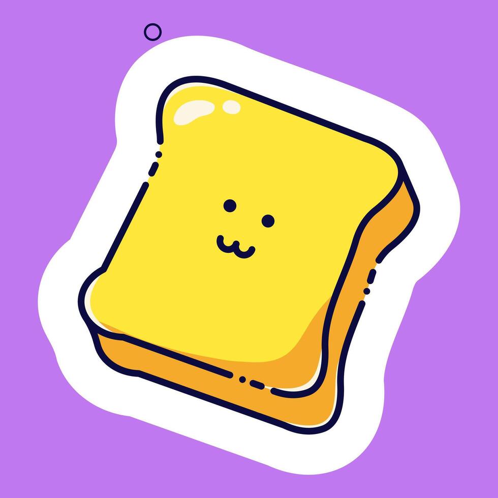 A kawaii pease of bread with cutie face on a purple background. Sticker for weekly planner. vector