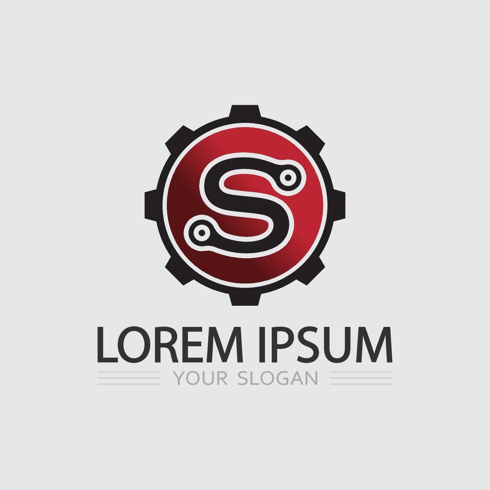 S logo design and gear S icon stock image graphic icon identity vector
