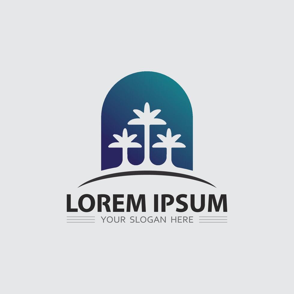 summer logo desire design and palm tree icon stock illustration vector