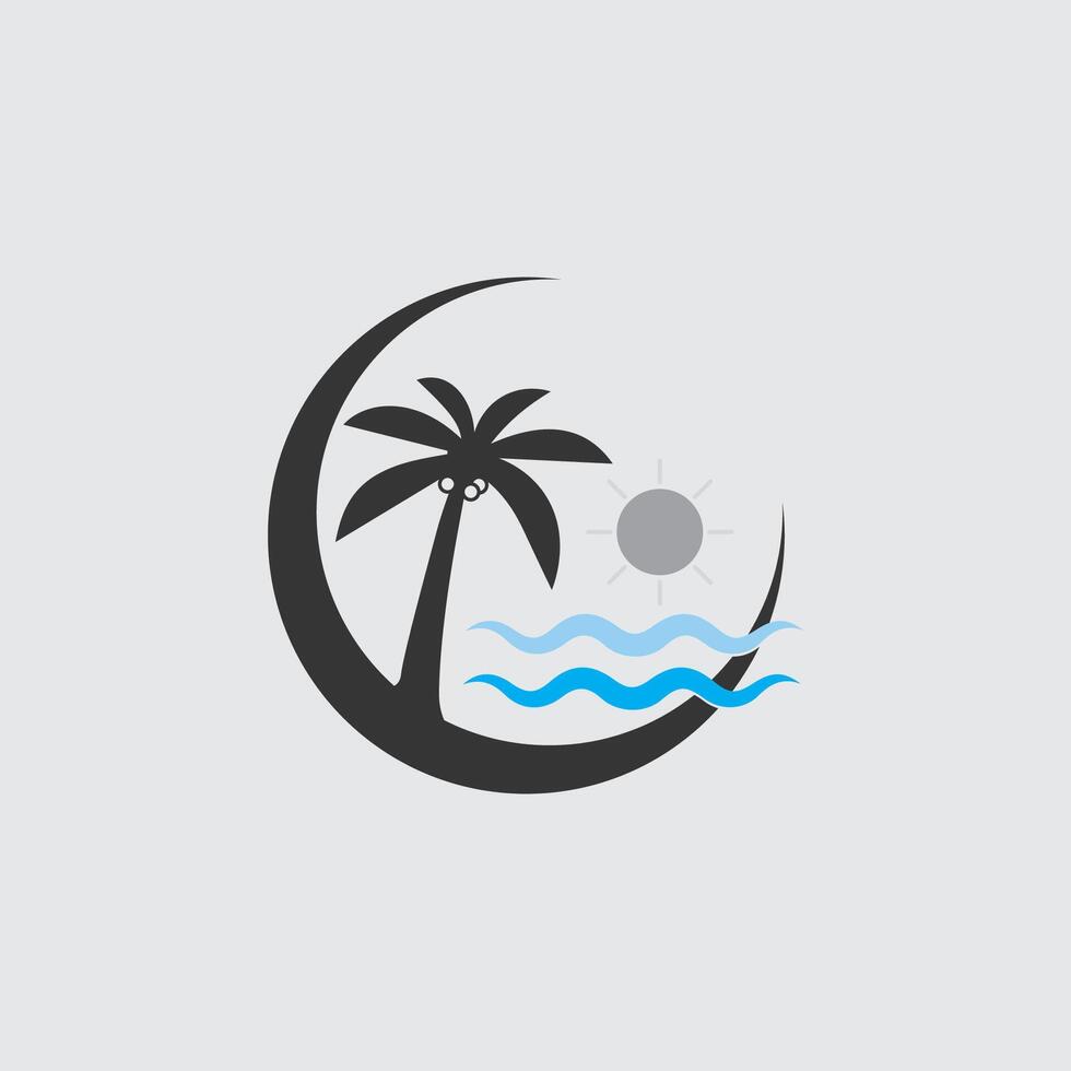 summer logo design ocean and palm tree icon stock illustration vector