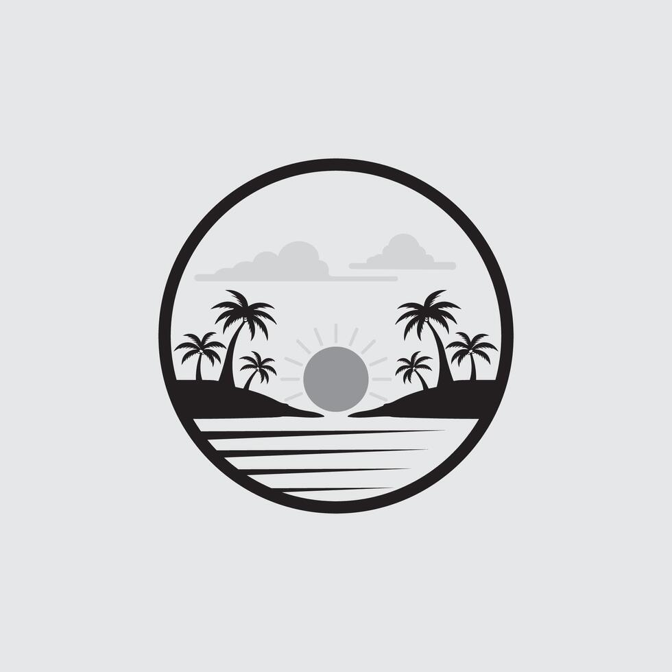 summer logo design landscape and palm tree icon stock illustration vector
