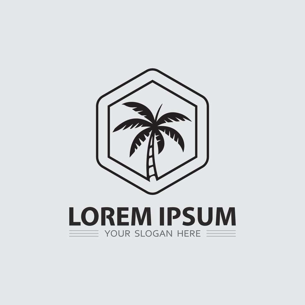 summer logo design and tropical palm tree icon stock illustration vector
