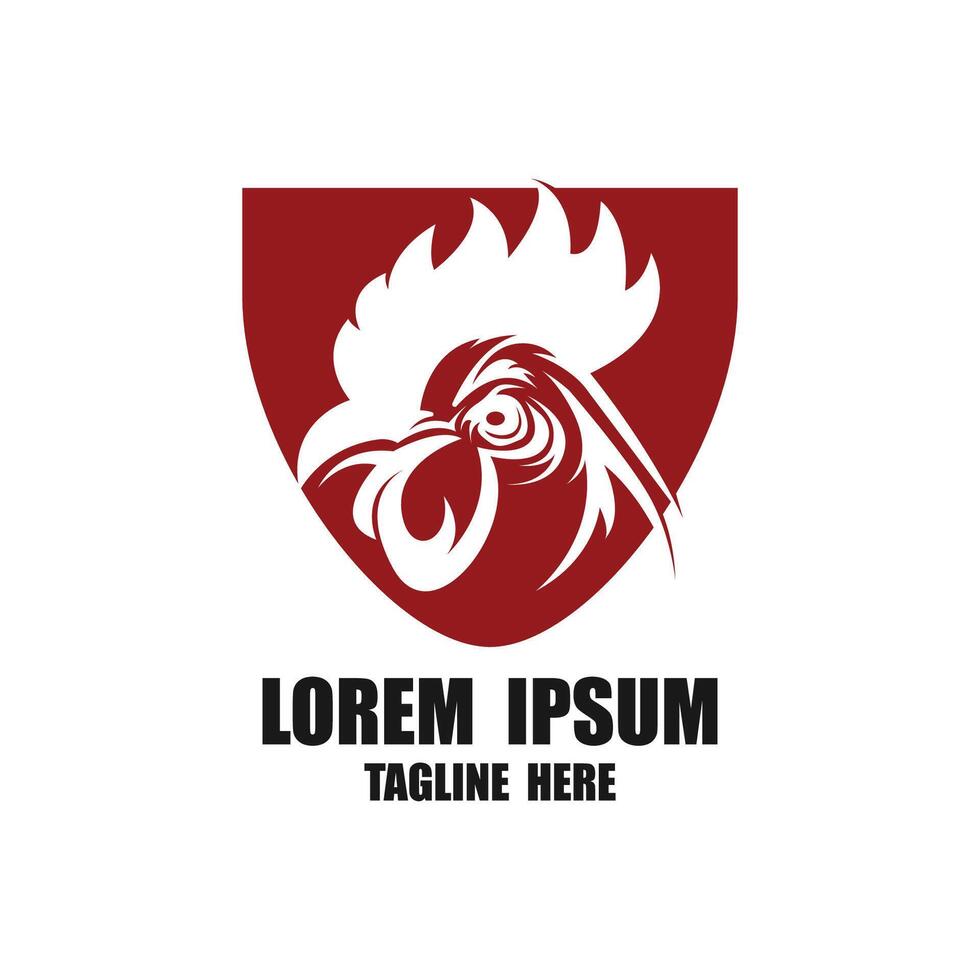 shield and simple head rooster logo vector