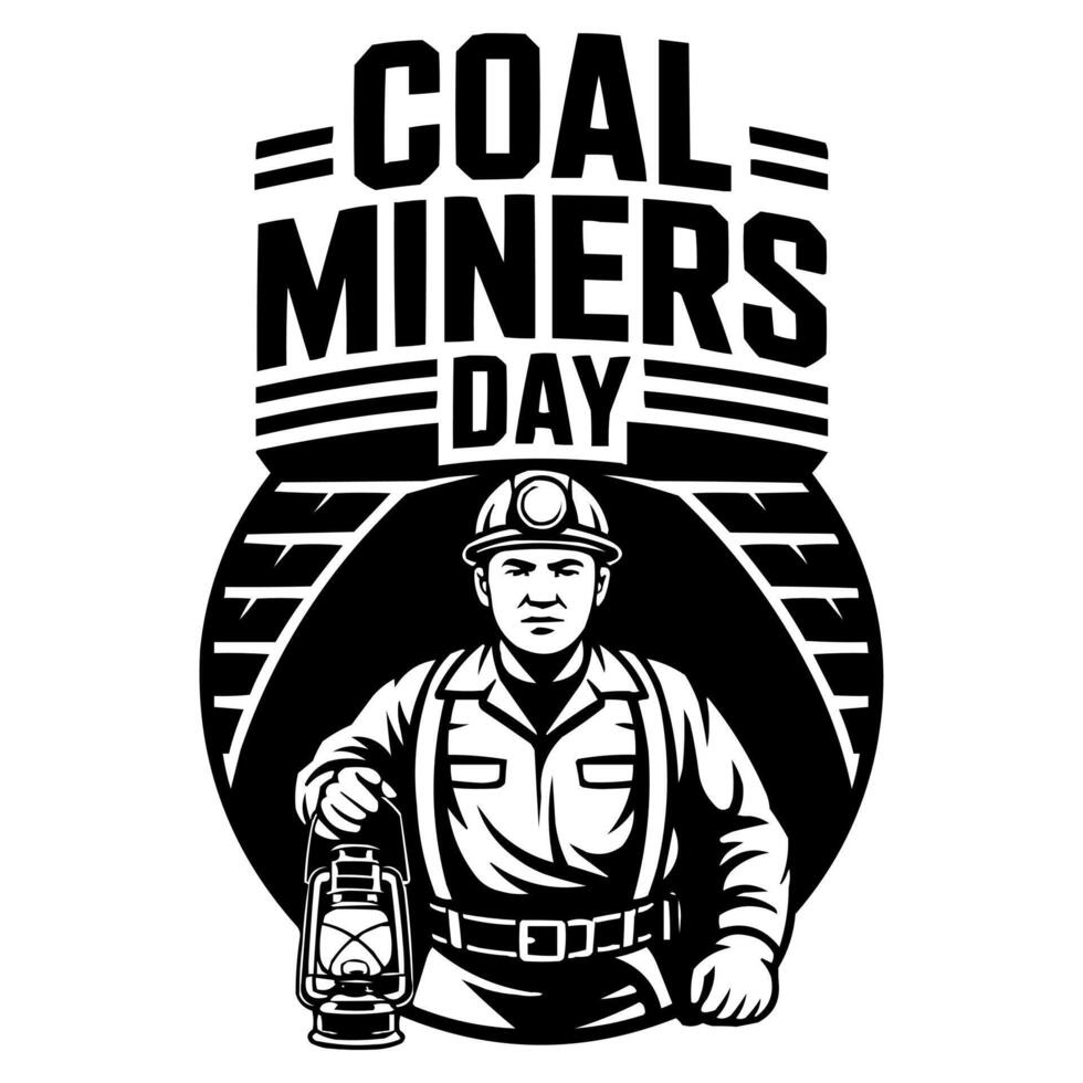 coal miners day logo with miner holding lantern vector