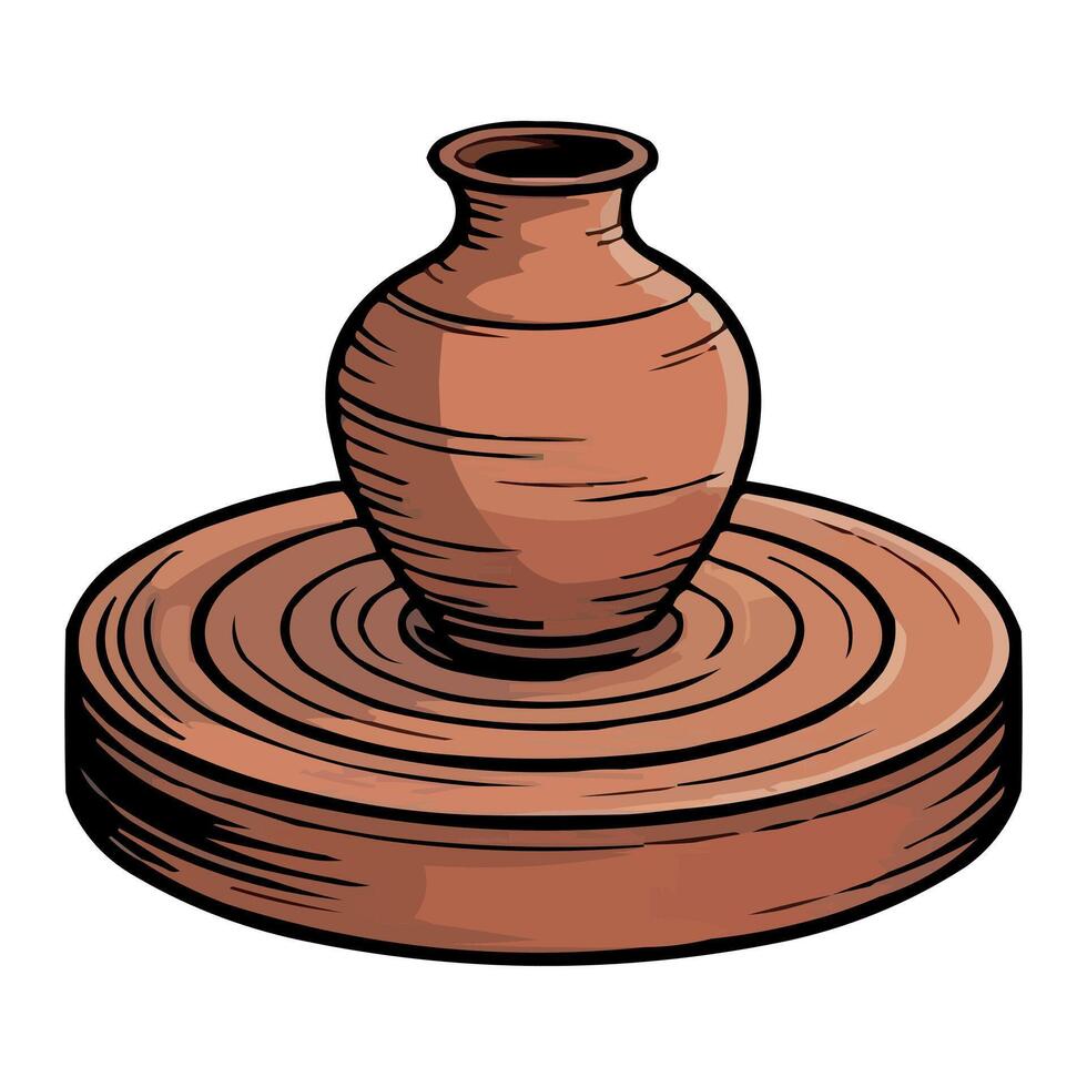 a clay pot on top of a wooden stand vector