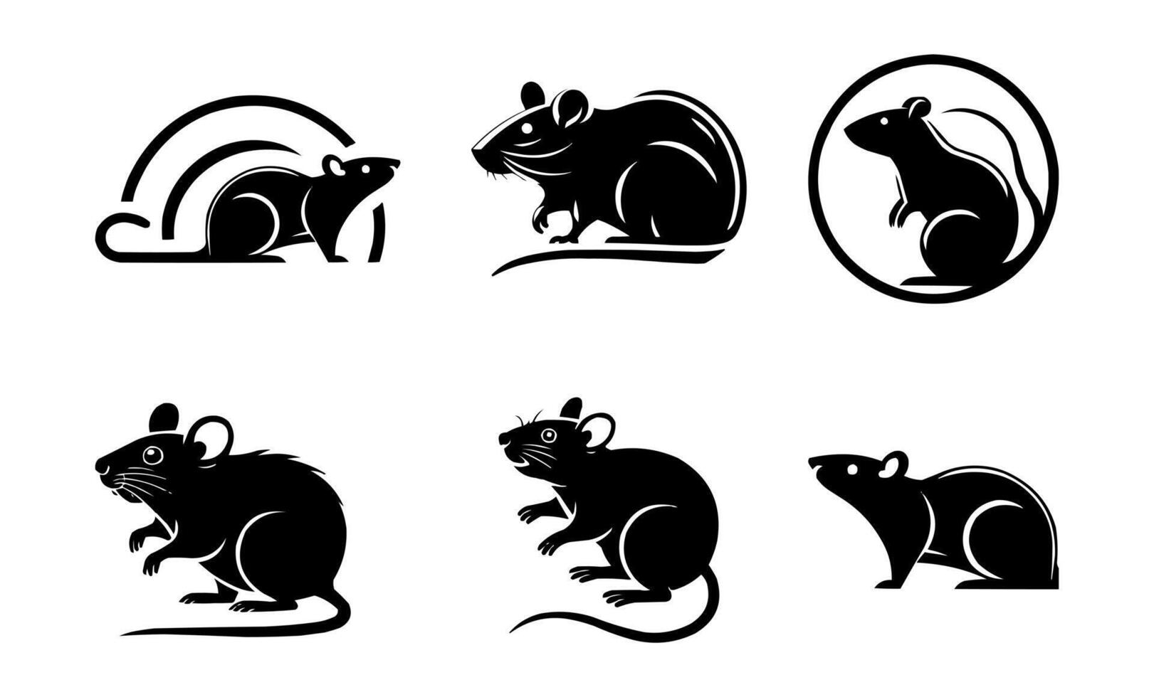 set of black and white mouse silhouette illustration vector