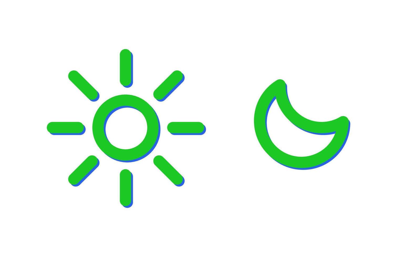 Minimalist Sun and Moon Green Icons on White Background vector