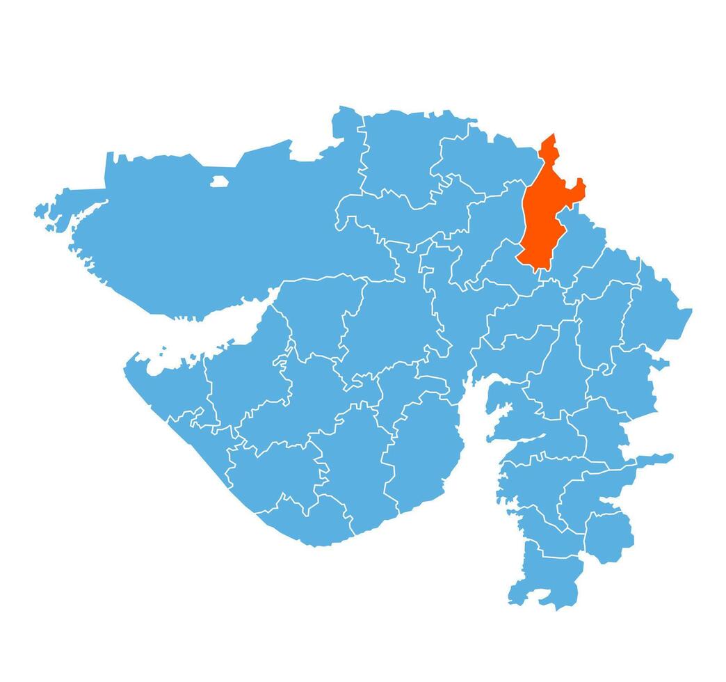 Sabarkantha District Highlighted on Gujarat State Map, India vector