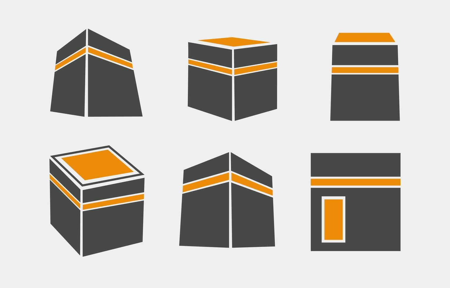 Kaaba Icon Set Six Different Angles, Islamic Holy Site Illustration vector