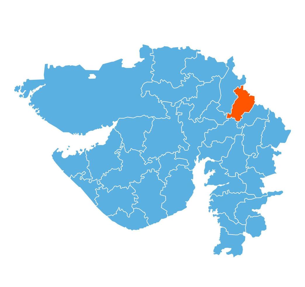 Aravalli District Highlighted on Gujarat State Map, India vector